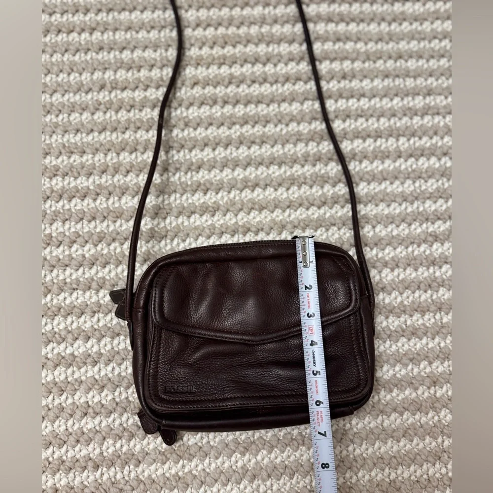 Rare Vintage FOSSIL Dark Coffee Brown Leather Compact Crossbody Organizer Retro